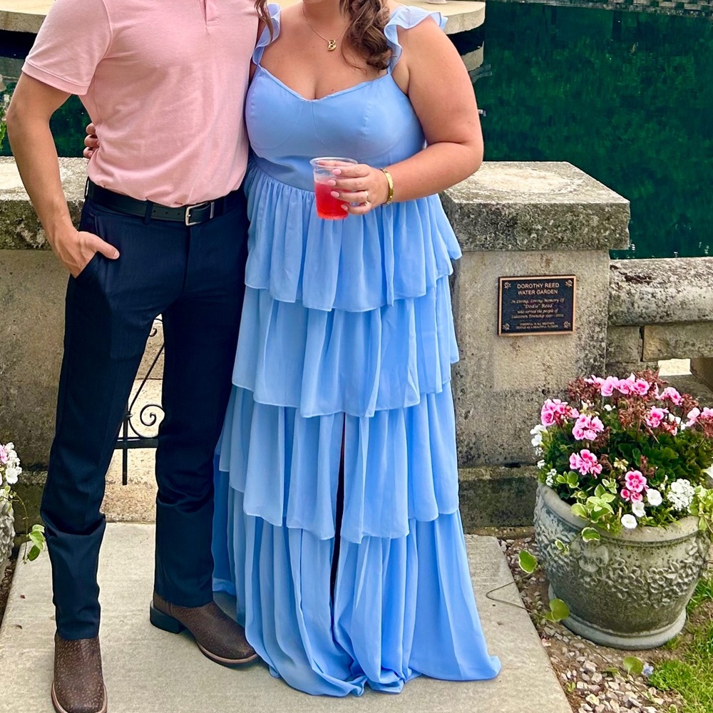 Elegant Light Blue Layered Gown